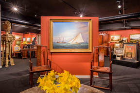 New Hampshire Antique Co-op fine art gallery filled with paintings and period furniture and sculputre