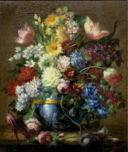 NHAC painting: Maurice Compris (1885-1939), Floral Still Life, $1,400