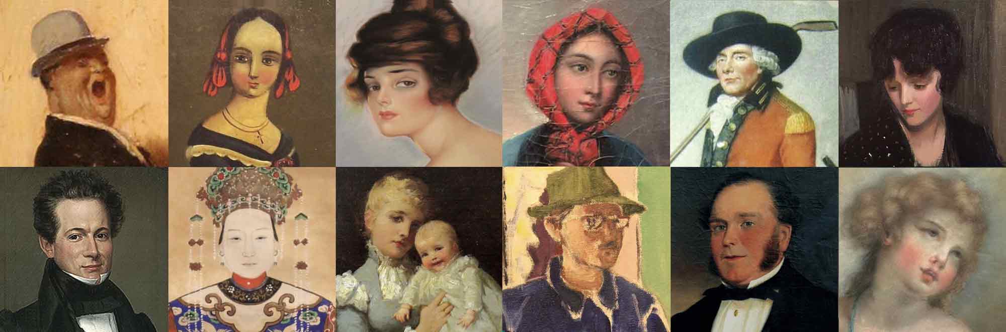 NH Antique Co-op collage of 12 portait paintings of men women and children