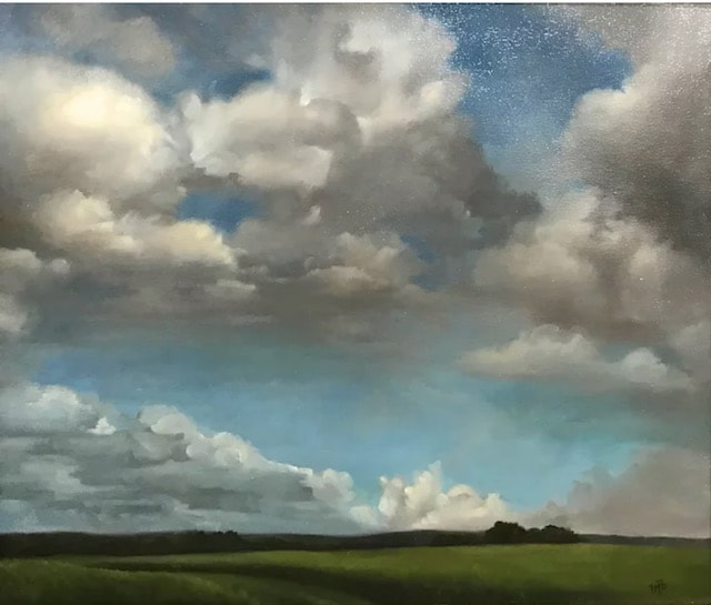 NHAC painting: Mary Phillips (20th c), Clouds As Prayer Over The Land, $1,200